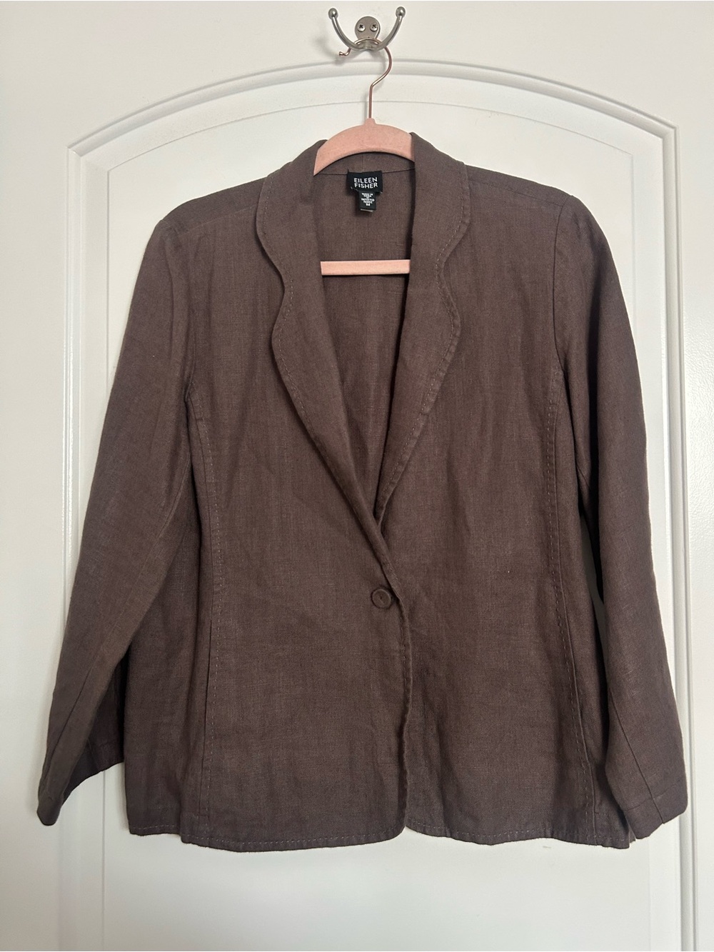 Eileen Fisher 100% Organic Linen Shaped Brown Blazer Size M Chic Coastal Preppy